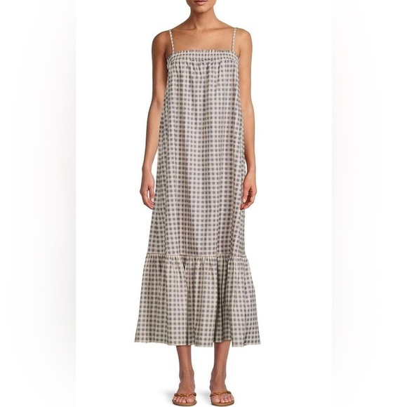 0306 - WEWOREWHAT Smocked Midi Dress Gingham Whisper White Medium - Picture 1 of 7